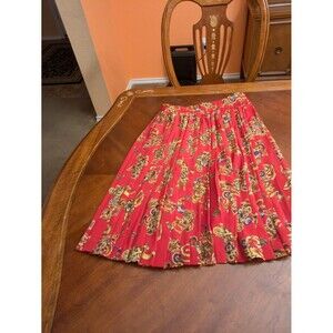 Vintage SK & Company Vibrant Floral Midi Skirt Size L Red Colorful Pleated